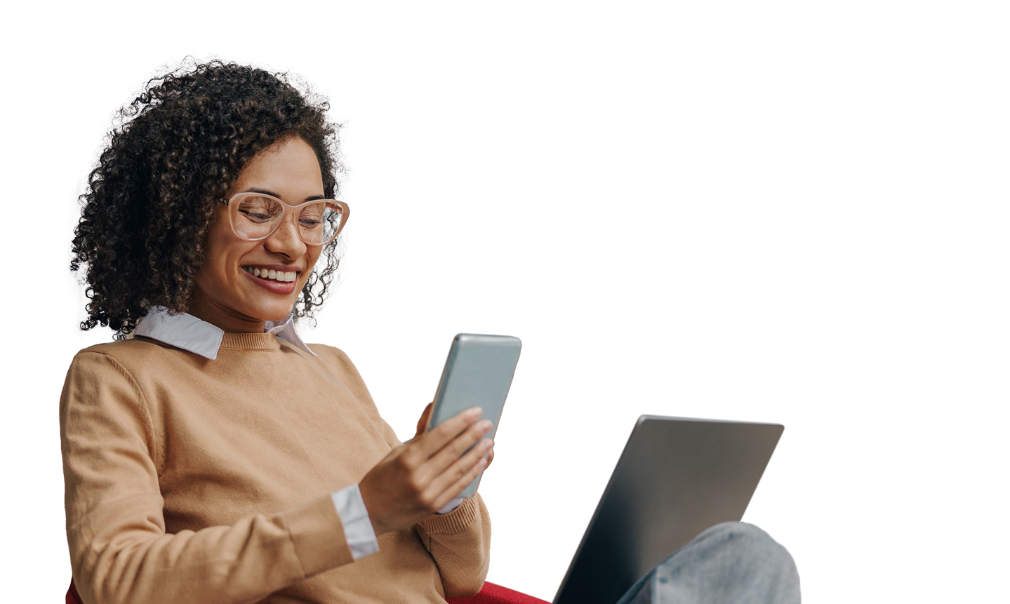 Smiling woman with phone